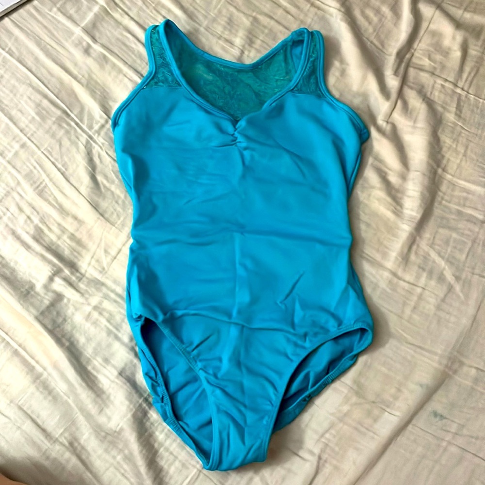 Blue leotard with lace